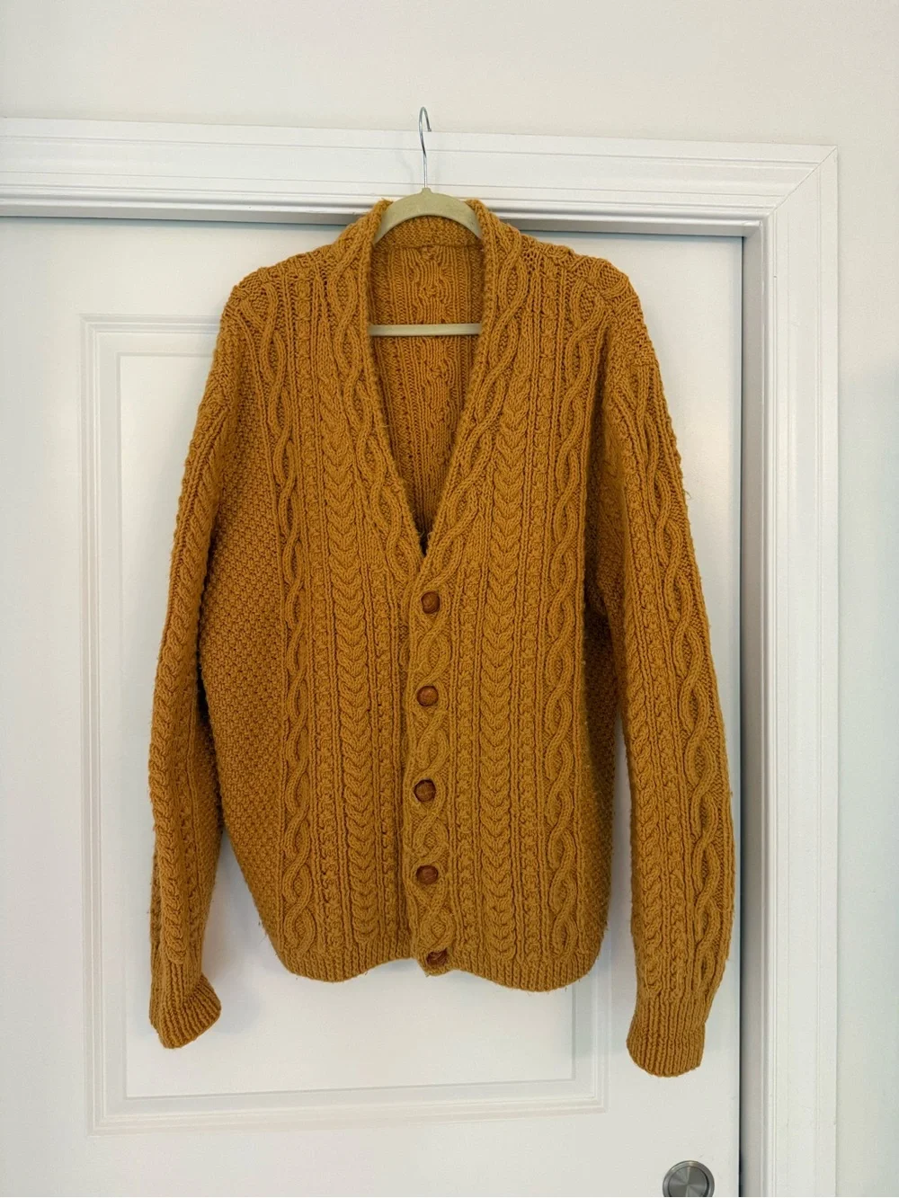 Men's Chunky Cable Knit Cardigan Sweater - Mustard